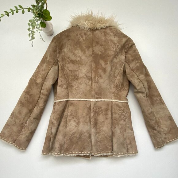 Guess Genuine Suede Penny Lane Shaggy Afghan Coat SZ Sm - Picture 4 of 11